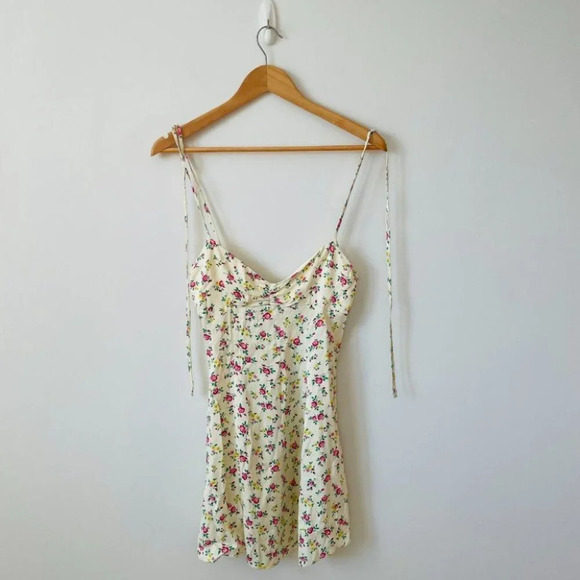 Zara Ditsy Floral Open Back  Mini Slip Dress Yellow Pink Rose NWOT Size Large - Picture 8 of 14